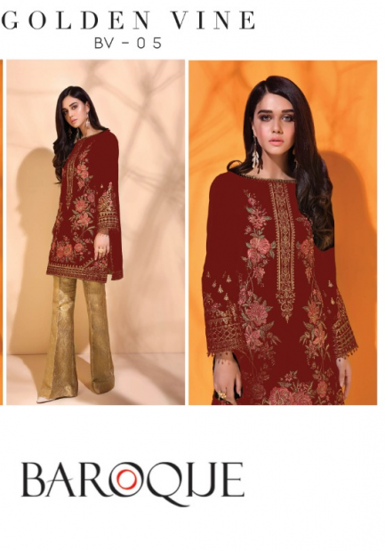 2PC-BAROQUE BQ-GOLDEN VINE-SHADE 3 (SHIRT/TROUSER) MAROON - Image 2